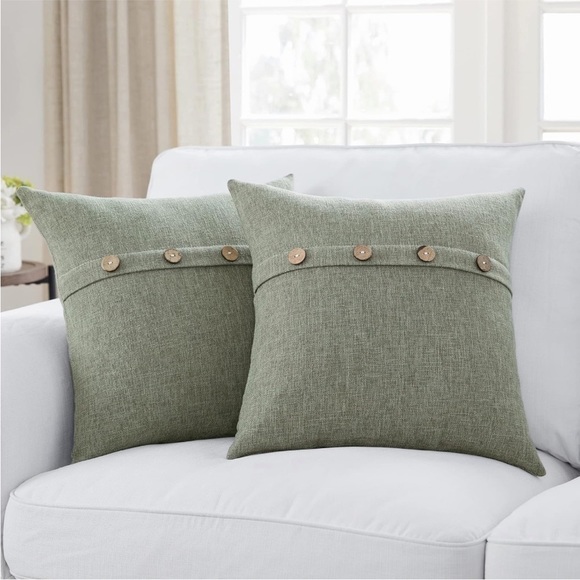 Farmhouse Mid Century Modern Bohemian Decorative Green Linen Pillow Case Cover - Picture 14 of 15